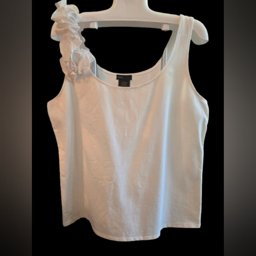 Grace Elements‎ White Ruffle Accent Tank Top